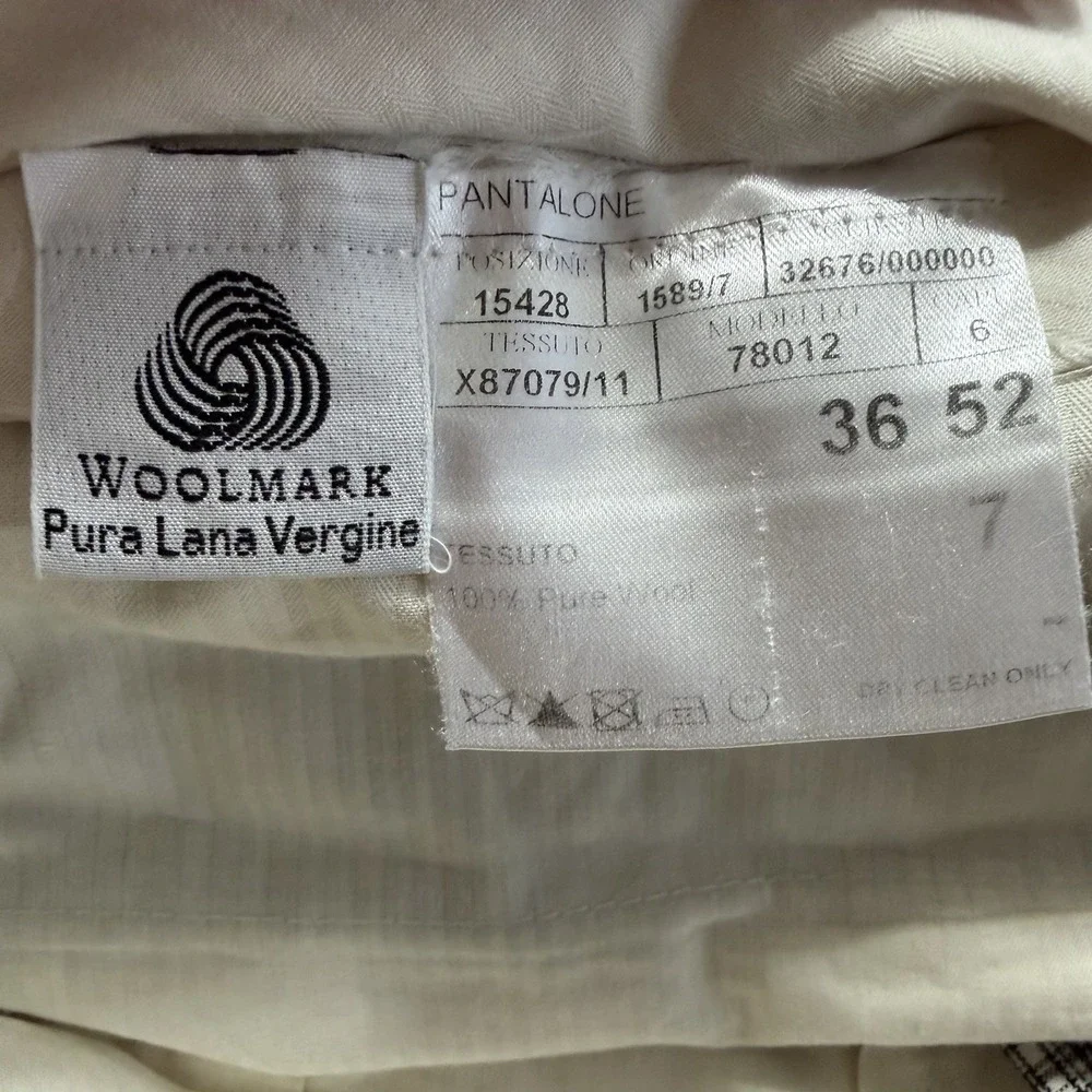 Canali‎ Dress Pants Mens 35X31.5 Black Cream Plaid Wool Flat Front Italy Classic